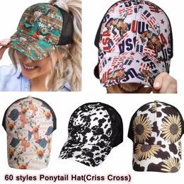 Sunflower Ponytail Hat Criss Cross Mesh Back Gorra de béisbol Washed Messy Bun Ponycaps Trucker Hats tt0422