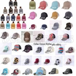 Casquette de baseball en queue de cheval 54 styles Cross Back Washed Distressed Ponycaps Messy Buns Trucker Mesh Party Hats ZZA3226