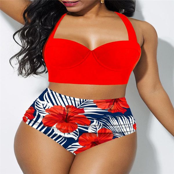 Estampado de girasol Bikini Set Traje de baño de dos piezas Sexy Backless Tight Traje de baño Mujeres Tallas grandes Traje de baño Swim Beach Wear Moda T200708