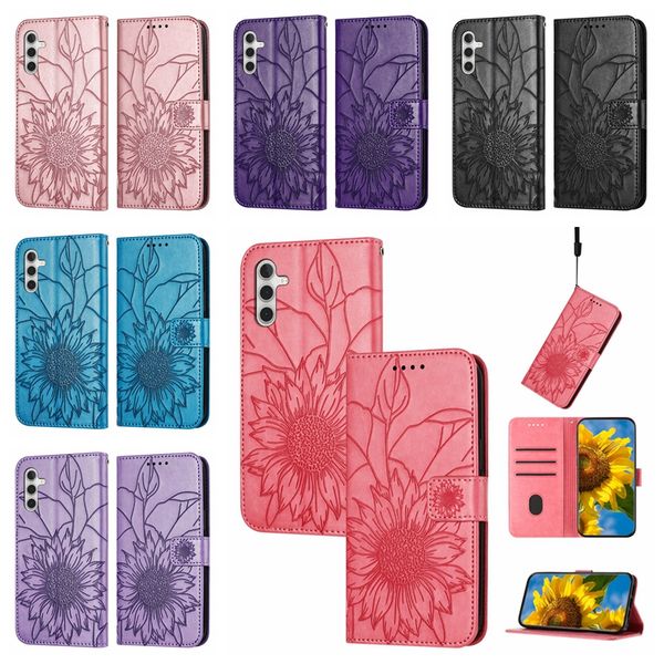 Cas de portefeuille en cuir Pu Sunflower pour Samsung S24 Ultra plus A05S A15 A35 A55 A05 Moto Edge 40 Neo G Power 2024 Play G14 G54 G84 Flower Id Card Slot Cash Flip Cover Couvre Pouch