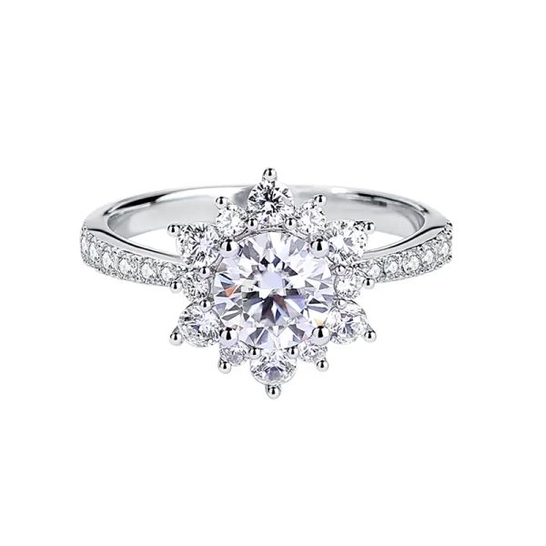 Tournesol Forme Ronde Imitation Moissanite Pierres Montant 1 Ct S925 Argent Platine Plaqué Bague De Fiançailles De Mariage