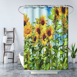 Zonnebloem douchegordijn 3d print natuurlijk landschap waterdichte polyester badkamer gordijn huistoilet badbad scherm achtergrond decor