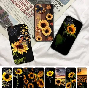 Coque TPU souple tournesol pour iPhone 15 Pro Max 14 Plus 13 12 11 XS MAX XR X 8 7 6 Iphone15 feuilles papillon printemps fleur empreintes lever du soleil mode couverture de téléphone portable peau
