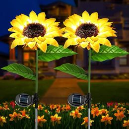 Luces solares de jardín de girasol, decoración de Metal resistente al agua, arte de estaca, flor, iluminación LED, lámpara de energía Solar, decoraciones para Patio