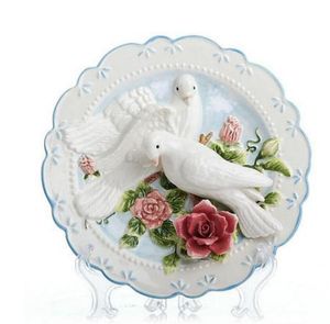 sunforever Pigeon décoratif assiettes en porcelaine assiettes décoratives vintage décor à la maison salle d'artisanat décoration figurine