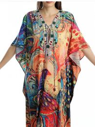 SUNFORYOU Kaftan Dresses for Women Bathing Suit Swimsuit Cover Up 2024 Robe Plage Tunic For Beach V Neck Caftans Bikini Cover Up