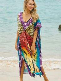 Robes Kafftan à imprimé Léopard Sunroryou pour femmes plus taille de maillot de bain Cabinet Caftans Sliky Caftans Robe Pareos Beachwear