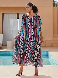 Robe Kaftan Sunroryou Plus taille pour femmes Coupure de plage imprimée cloche