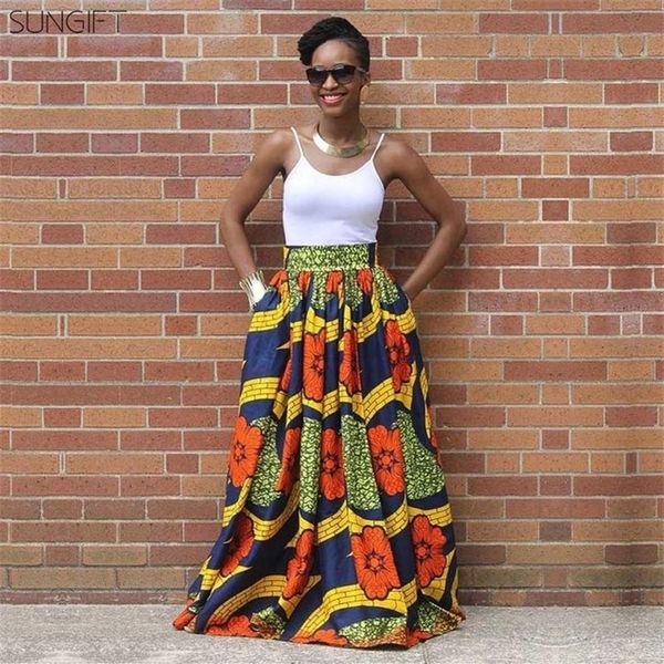SUNGIFT Dashiki robes africaines pour femmes taille mince Afrique impression numérique Maxi longueur jupe vêtements africains pour voyage 10 Style T225y