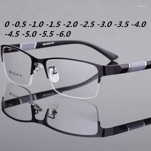 Gafas de sol-1-1,5-2-2,5-3-3,5-4-4,5-5 gafas para miopía hombres Retro marco de Metal cuadrado estudiantes para mujeres 2024