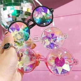 Zonnebril 1 Paar Clear Ronde Bril Caleidoscoop Eyewears Crystal Lens Party Rave Vrouwelijke Mannen Koningin Gifts236U