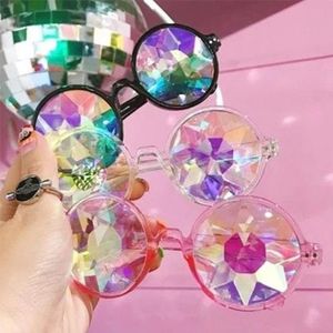 Lunettes de soleil 1 paire verres ronds clairs Kaleidoscope Eyewars Crystal Lens Party Rave Femme Men's Queen Cadeaux 245Y