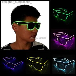 Gafas de sol 10 colores Moda EL Wire Neon LED Gafas de sol Bar Dance DJ Gafas de sol brillantes intermitentes Hombres Light Up EyewearL231214