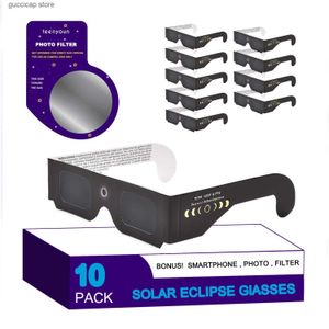 Lunettes de soleil Lot de 10 lunettes Sun Eclipse Certifiées CE ISO Lunettes d'observation Sun Eclipse View Reward Photo Filter Lens Y240318