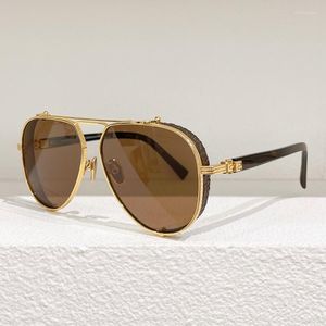 Gafas de sol 125E Estilo francés Clásico Hombres Moda Pure Titanium Flip Clip Original Vintage Diseñador Gafas de lujo Oro