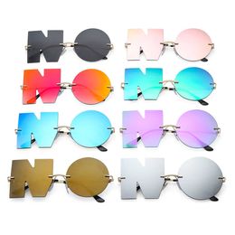 Lunettes de soleil 1PC unisexe miroir sans monture lunettes de soleil Vintage mode lettre NO lunettes Punk lunettes luxe lunettes de soleil métal tendance UV400 nuances P230406