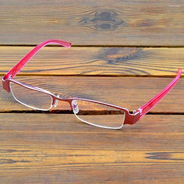 Lunettes de soleil 2 pièces Rectangle Cadre rose Hlaf-Rim Spectacles Multi-Coated Anti-Fatigue Lenses Fashion Lunes de lecture 0,75 à 4