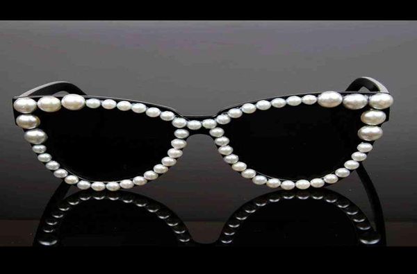 Lunettes de soleil 2018 Date Sexy Cat Eye Sunglasse Marque Designer Lady Pearl pour Femme Vintage Masques 2203263712093