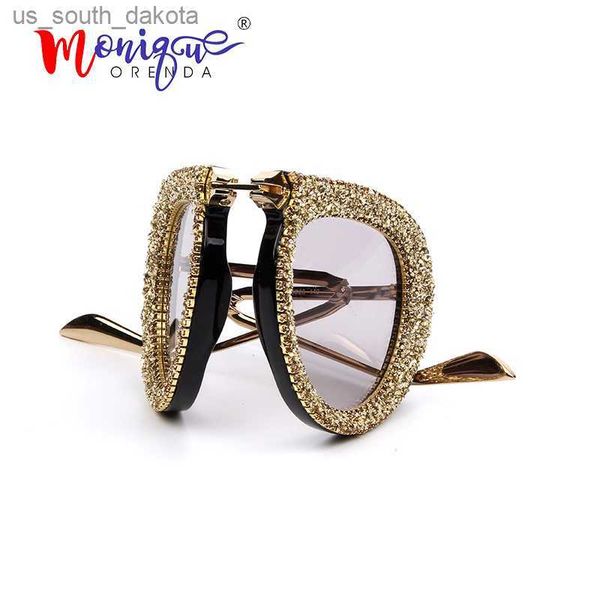 Lunettes de soleil 2019 Pliant Portable Style lunettes de soleil femmes Marque De Luxe pilote lunettes de soleil luxe Strass Vintage Hommes lunettes de soleil oculos L230523