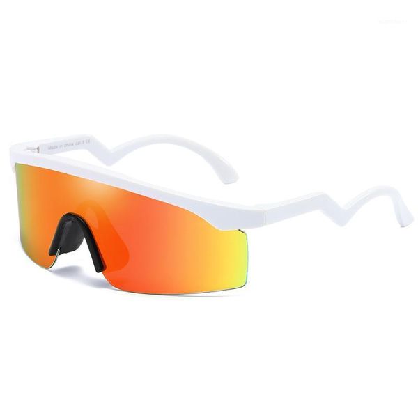 Gafas de sol 2021 marca deportes hombres alta calidad Crooked Temple una pieza Pplastic Material lentes 9140 UV400 gafas