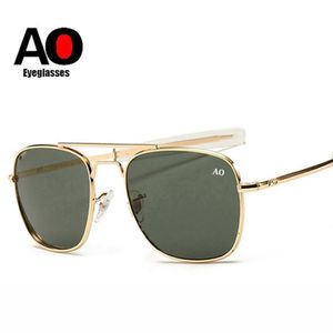Lunettes de soleil 2021 Fashion Aviation Men Brand Designer American Army Military Optical Ao Sun Glasse pour masculin UV400 263Z