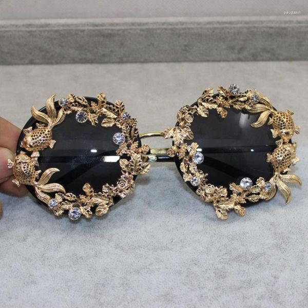 Lunettes de soleil rondes baroques de marque pour femmes et filles, verres de soleil sexy avec strass pour dames, pour fête féminine, 2022