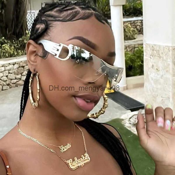 Lunettes de soleil 2022 Nouvelle Mode De Luxe Sans Monture Une Pièce Lunettes De Soleil Femmes Hommes Argent Lunettes Femme Vintage Punk Grand Carré Lunettes De Soleil Nuances T230414