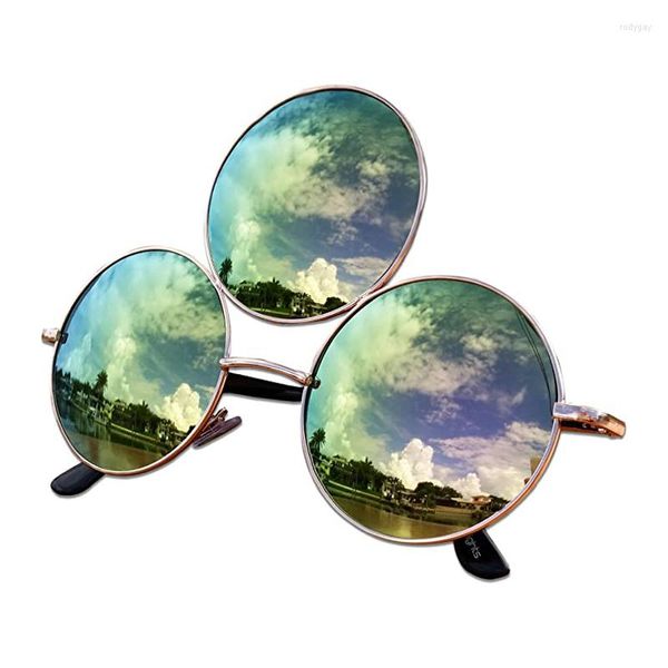 Lunettes de soleil 2022 troisième œil rond femmes/hommes réfléchissant miroir noir lentille lunettes de soleil trois lentilles lunettes nuances UV400