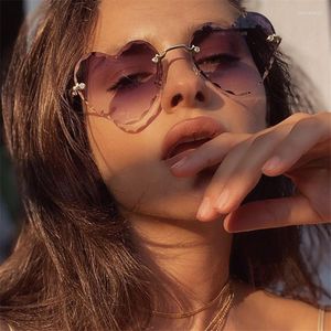 Zonnebril 2022 Vintage Mode Hartvormige Dames Luxe Designer Randloze Feestbril