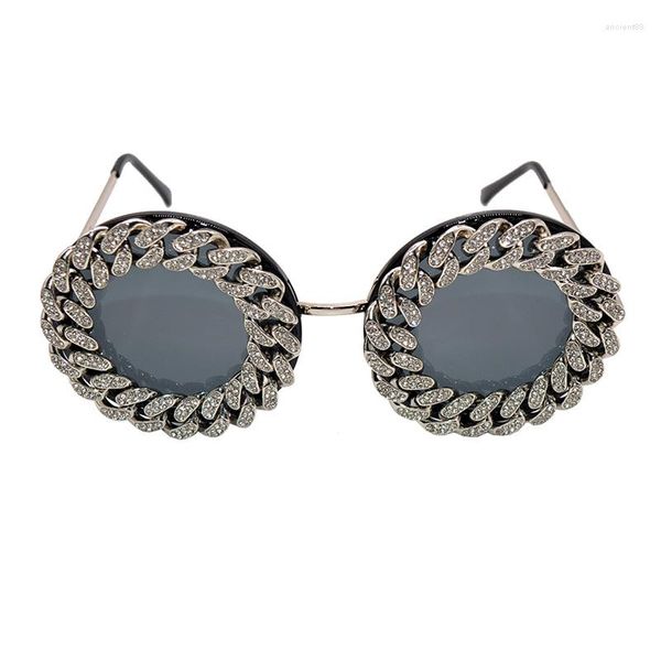 Lunettes de soleil 2023 Baroque rondes femmes cristaux Sexy filles lunettes de soleil strass chaîne nuances pour fête Feminino