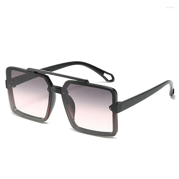 Lunettes de soleil 2023 Marque Designer Carré Grand Cadre Graduel Couleur Ombrage Visage Rond Personnalité De La Mode Double Faisceau