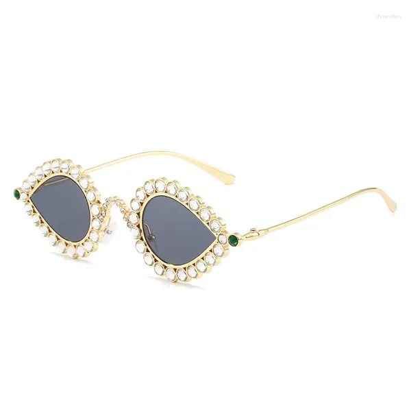 Gafas de sol 2023 Cat Eye Mujeres Diseñador Pearl UV400 Gafas de sol Vintage Pequeño Marco Gafas Damas