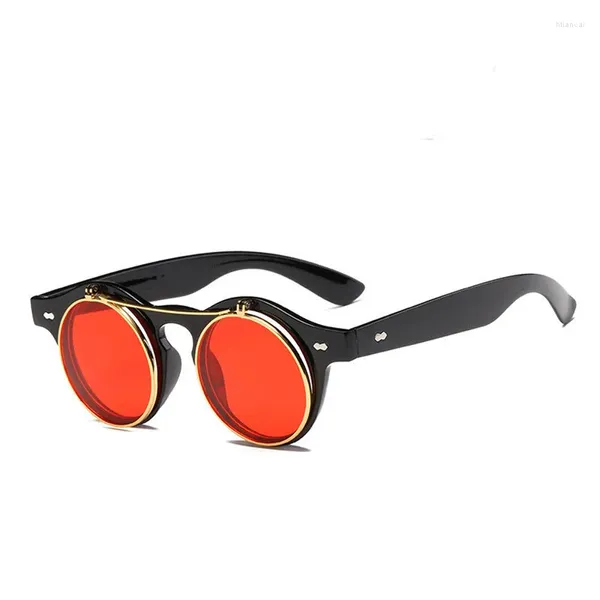 Gafas de sol 2023 Classic Steampunk Red Vintage Hombres Redondo Punk PC Marco Retro Gafas de sol Mujeres Gafas Estilo gótico Sombras