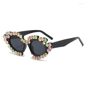 Lunettes de soleil 2023 coloré marguerite perle femmes/hommes coeur oeil de chat lunettes de soleil fête Y2k Bling lunettes lunettes UV400