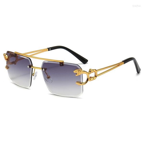 Lunettes de soleil 2023 Double pont diamant coupe mode haut de gamme tête de léopard dégradé parasol métal protection UV