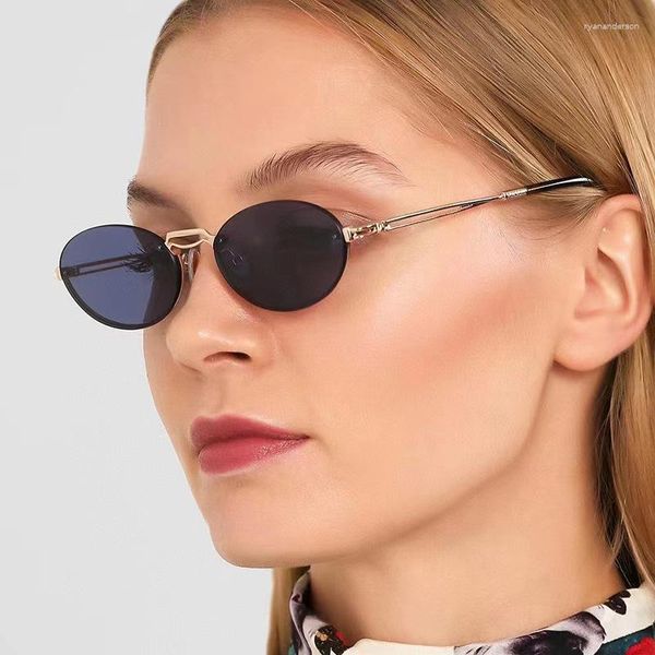 Lunettes de soleil 2023 mode moderne ovale femmes marque concepteur Vintage métal Punk lunettes de soleil femme spectacle nuances Oculos Feminino