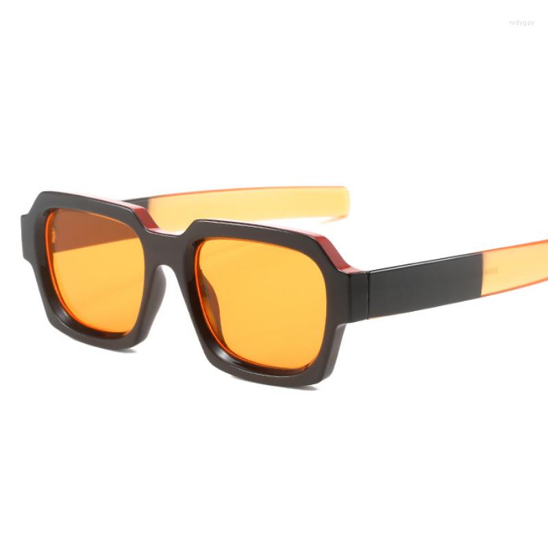 Zonnebril 2023 Mode Vierkante Dubbele Kleur Punk Mannen Vintage Merk Designer Blauw Oranje Brillen Vrouwen Shades UV400