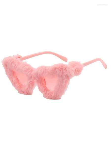 Lunettes de soleil 2023 mode été en peluche amour coeur dégradé lentilles rose lunettes fête drôle forme femmes soleil UV400