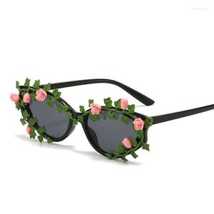 Gafas de sol 2023 Flor Decorativa Gafas de fiesta de graduación para mujer DIY Moda Hip Hop Vintage