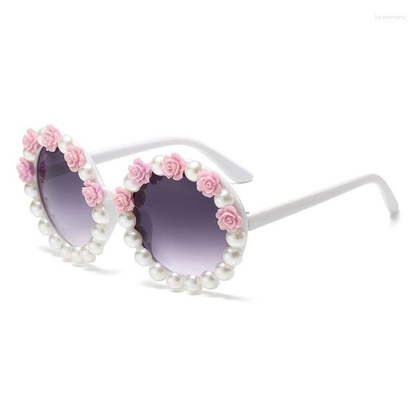 Lunettes de soleil 2023 Flower Pearl Round Frame Beach Tour Robe de mariée personnalisée Pography Lunettes