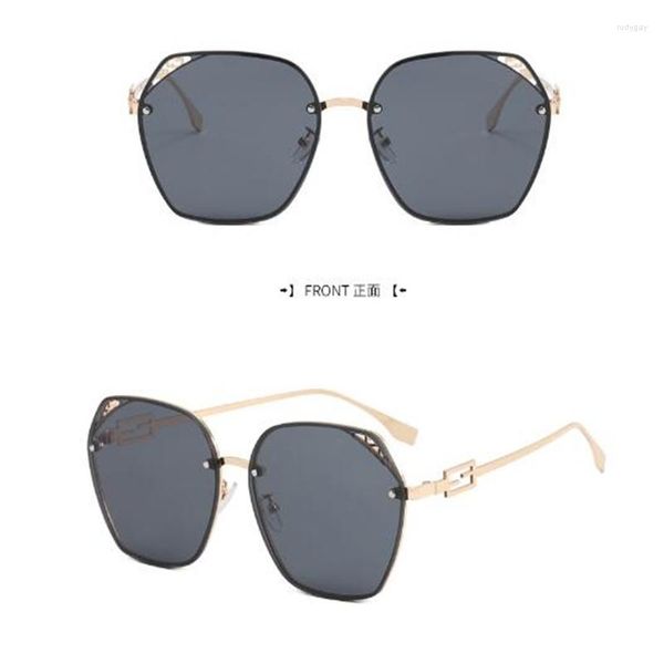 Gafas de sol 2023, gafas de sol cuadradas de Metal con espejo plano para mujer, gafas de sol de cara redonda para mujer, montura grande Vintage para mujer