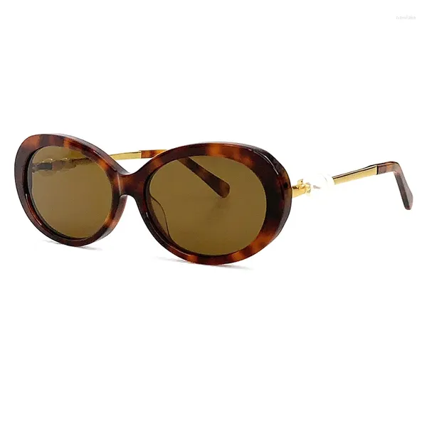 Gafas de sol 2023 Mujeres ovaladas con marca de perlas Diseñador de alta calidad Feminino Vintage Fashion Eyewear