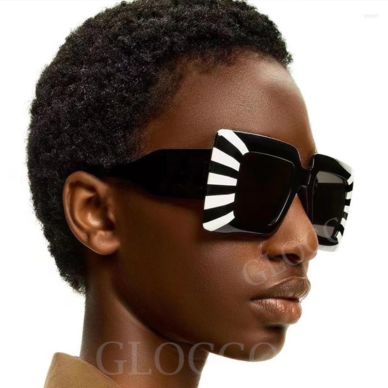Солнцезащитные очки 2023 Негабаритные квадратные оттенки Женщины мода большая рама черная белая полоса солнце