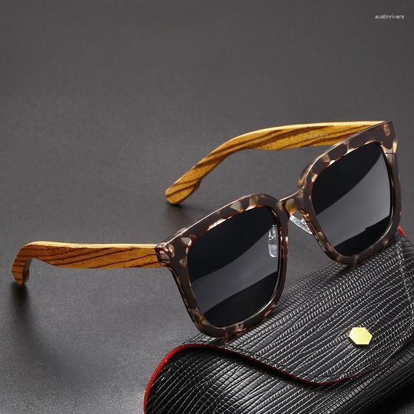 Sonnenbrille 2023 Retro Hochwertiges Bambusbein Polarisiertes Markendesign Zebra Geprägte Holzbrille UV400