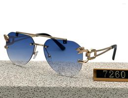 Lunettes de soleil 2023 Rétro Rimless pour les hommes Steampunk Femmes Lunes de mode Vintage Shades Gafas de Sol Sonnenbrill 7260