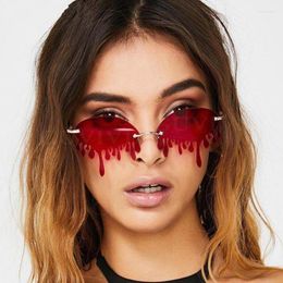 Zonnebrillen 2023 Randloze vrouwen merk retro traan traan bloedglazen voor vrouwelijke grappige rode tinten UV400 gafas de soleil femme