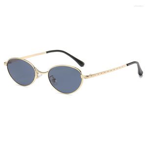 Lunettes de soleil 2023 Petit cadre ovale Femme/Homme Marque Designer Miroir en métal Stock direct Expédition expédiée dans les 24 heures