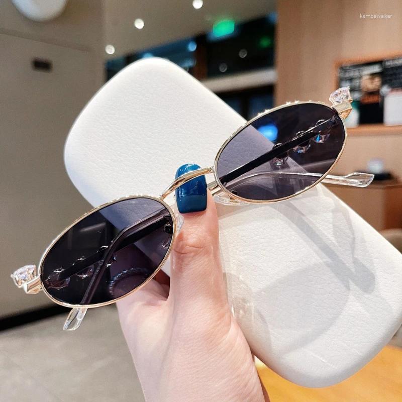 Sunglasses 2023 Small Oval Sun Glasses Female Outdoor Shopping Shades Diamond Driving Eyewear Retro Letter