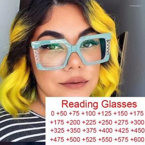 Lunettes de soleil 2023 Square Green Lunettes de lecture Femmes Big Frame Spectacle Lunettes TR90 Clear Fashion Blue Light