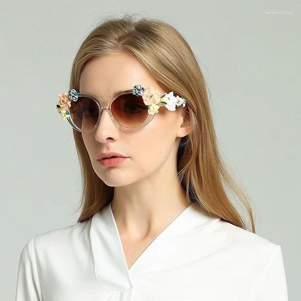 Gafas de sol 2023 verano Oculos Vintage Retro barroco flor rosa para mujer diseño de marca ojo de gato señoras Gafas de Sol Gafas De Sol